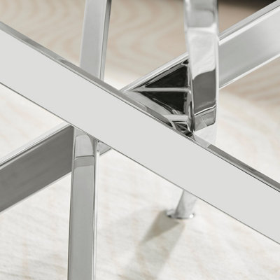 Furniturebox UK Leonardo Coffee Table With White Glass Marble Effect Top And Silver Legs