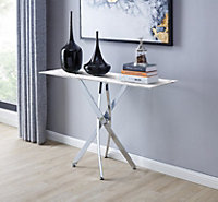 Furniturebox UK Leonardo Console Table With White Glass Marble Effect Top And Silver Legs