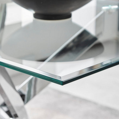 Furniturebox UK Leonardo Glass And Chrome Metal Dining Table And 6 Cappuccino Beige Lorenzo Leather Chairs