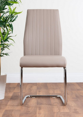 Furniturebox UK Leonardo Glass And Chrome Metal Dining Table And 6 Cappuccino Beige Lorenzo Leather Chairs