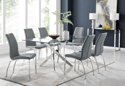 Furniturebox UK Leonardo Glass And Chrome Metal Dining Table And 6 ...