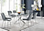 Furniturebox UK Leonardo Glass And Chrome Metal Dining Table And 6 Grey Pesaro Velvet Silver Leg Chairs