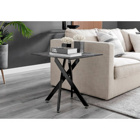 Furniturebox UK Leonardo Side Table With Grey Glass Marble Effect Top And Black Legs