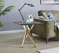 Furniturebox UK Leonardo Side Table With Grey Glass Marble Effect Top And Gold Legs