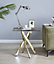 Furniturebox UK Leonardo Side Table With Grey Glass Marble Effect Top And Gold Legs