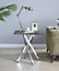 Furniturebox UK Leonardo Side Table With Grey Glass Marble Effect Top And Silver Legs