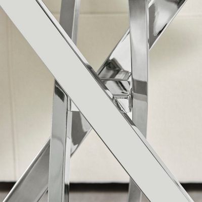 Furniturebox UK Leonardo Side Table With Grey Glass Marble Effect Top And Silver Legs