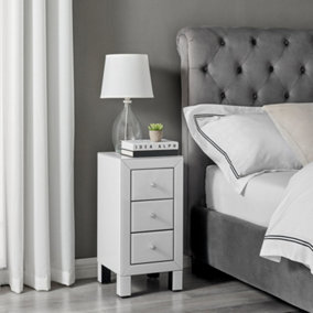 Furniturebox UK Lexi Contemporary White Mirrored Bedside Table Side Table Bedroom Cabinet Modern Slimline 3 Drawer Reflective