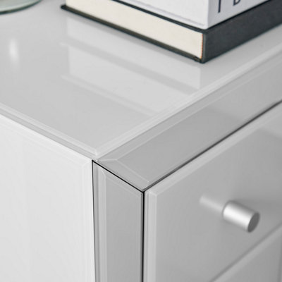 Furniturebox UK Lexi Contemporary White Mirrored Bedside Table Side Table Bedroom Cabinet Modern Slimline 3 Drawer Reflective