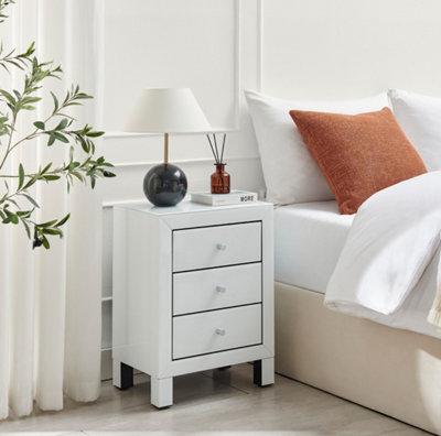 Furniturebox UK Lexi White Mirrored Bedside Table Side Table Bedroom ...