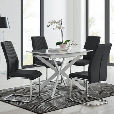 Furniturebox UK LIRA 100 Extending Dining Table and 4 Black Lorenzo Chairs