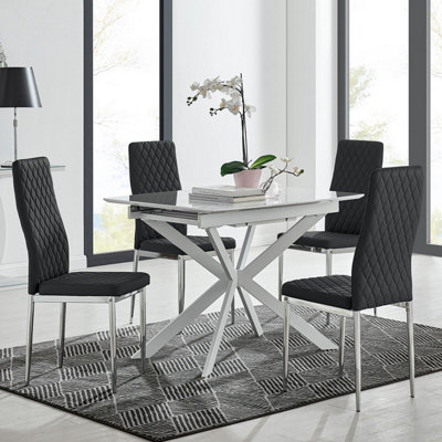 Furniturebox UK LIRA 100 Extending Dining Table and 4 Black Milan Chairs