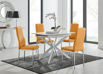Furniturebox UK LIRA 100 Extending Dining Table and 4 Mustard Milan Chairs