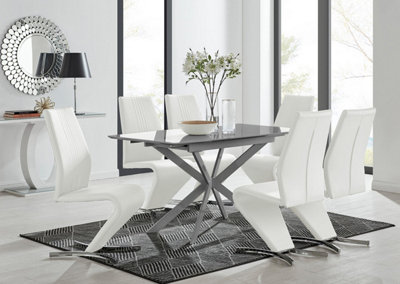 Furniturebox UK Lira 100cm Grey Metal Extending Dining Table & 6 White ...