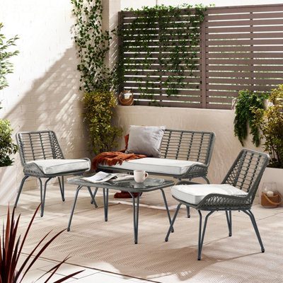 Furniturebox UK Lisbon Grey Wicker Style Rattan Outdoor Garden Sofa Chair Set Garden Conversation Set