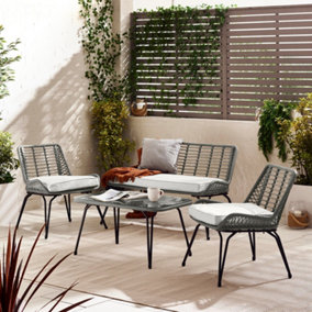 Furniturebox UK Lisbon Grey Wicker Style Rattan Outdoor Garden Sofa & Chair Set, PE Rattan & Cushions, Garden Conversation Set