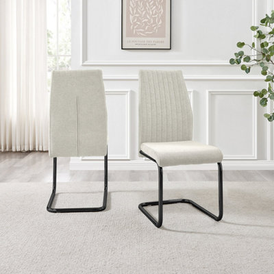 Furniturebox UK Lorenzo 2x Cream Fabric Black Leg Dining Chair