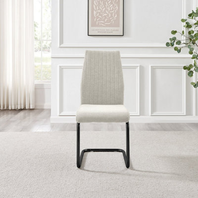 Furniturebox UK Lorenzo 2x Cream Fabric Black Leg Dining Chair