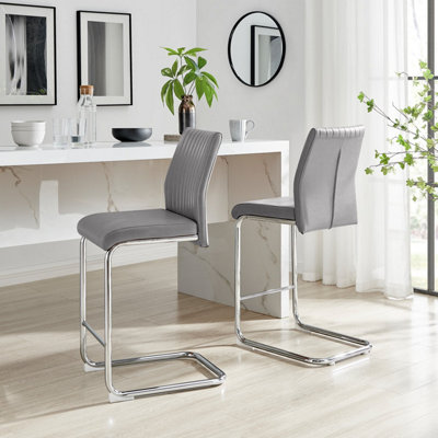 Furniturebox UK Lorenzo 2x Elephant Grey Faux Leather & Silver Bar Chairs