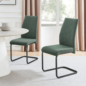 Furniturebox UK Lorenzo 2x Green Fabric Black Leg Dining Chair