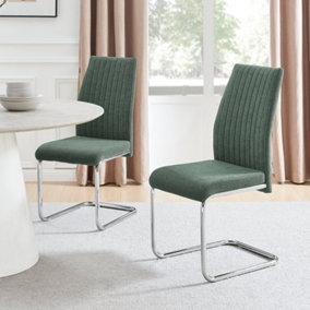 Furniturebox UK Lorenzo 2x Green Fabric Silver Leg Dining Chair