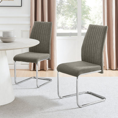 Furniturebox UK Lorenzo 2x Grey Fabric Silver Leg Dining Chair