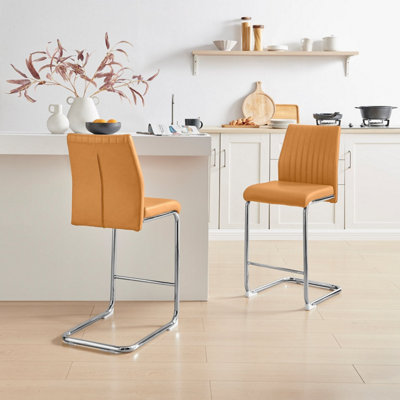 Furniturebox UK Lorenzo 2x Mustard Yellow Faux Leather & Silver Bar Chairs