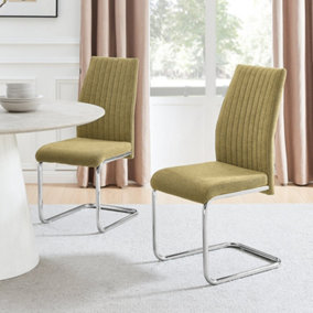 Furniturebox UK Lorenzo 2x Sage Green Fabric Silver Leg Dining Chair