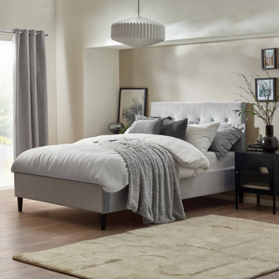 Furniturebox UK Lotus Double Bed Frame in Light Grey Velvet - Wooden ...