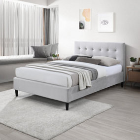 Furniturebox UK Lotus Double Bed Frame in Light Grey Velvet - Wooden Bed Frame - Upholstered Velvet Bed Frame