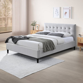 Furniturebox UK Lotus King Size Bed Frame in Light Grey Velvet - Wooden Bed Frame - Upholstered Velvet Bed Frame