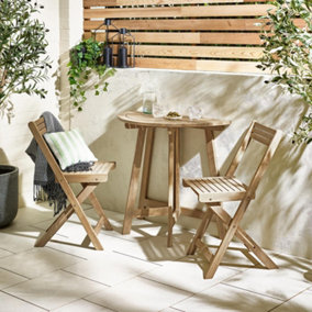 Furniturebox UK Lox Foldable 2 Seat Outdoor Dining Set: Solid Wood Half Round Table & Chairs