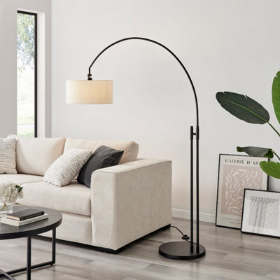 Furniturebox UK Lucinda Arc Floor Lamp with White Shade and a Matte Black Base