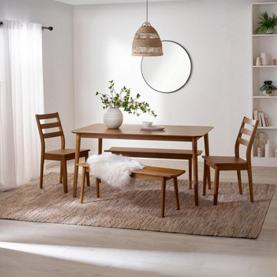 Furniturebox UK Lynton Large Walnut Effect Wooden Dining Table with 2 Benches & 2 Chairs