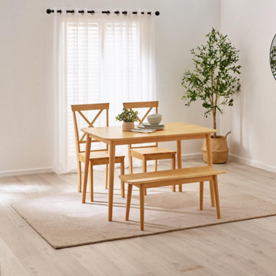 Furniturebox UK Lynton Small Oak Effect Wooden Dining Table with 2 Millford Chairs & Bench