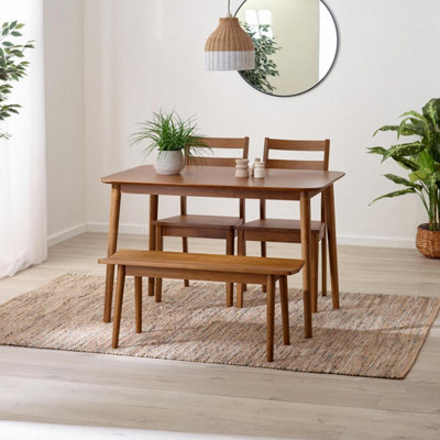 Furniturebox UK Lynton Small Walnut Effect Wooden Dining Table with 2 Chairs & Bench