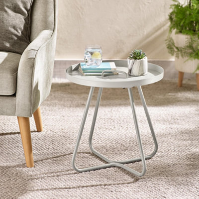 Furniturebox UK Lyon Round Cream Metal Side Table for Outdoor