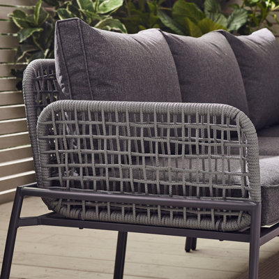 Furniturebox UK Maldives Grey PE Rattan 4 to 5 Seat Outdoor Garden Sofa Set, Grey Cushions, 5 seat corner sofa - Free Cover