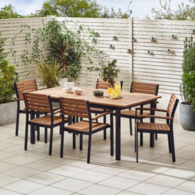 Furniturebox UK Malva Wood and Metal 6-8 Seat Garden Dining Set - Extending Dining Table & Chairs - Outdoor Dining Furniture