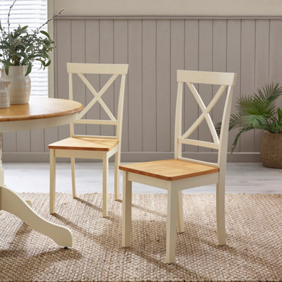 Furniturebox UK Millford x2 Solid Wood Oak and Cream Crossback Dining Chairs