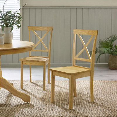 Furniturebox UK Millford x2 Solid Wood Oak Effect Crossback Dining Chairs