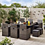 Furniturebox UK Monaco Grey Rattan Outdoor Garden 10 Seater Dining Table and Chairs Set, PE Rattan with Dark Grey Cushions