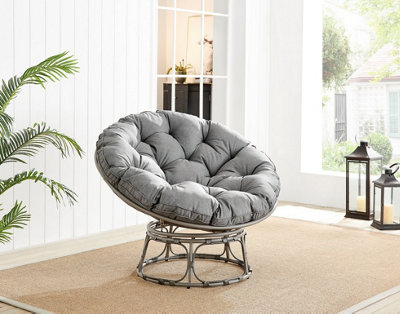 Furniturebox UK Moon Grey Rattan Garden Papasan Chair in Textured Grey Rattan Weave and Thick Grey Cushion Single Garden Chair DIY at B Q