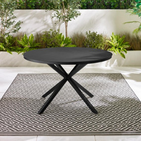 Furniturebox UK Nanterre Black Metal Dining Table: Round Top & Tempered Glass