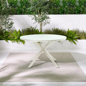 Furniturebox UK Nanterre Cream Metal & Glass Round Outdoor Dining Table