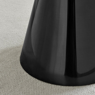 Furniturebox UK Nina Round White Marble Effect Dining Table - Glossy Finish, Gunmetal Grey Central Pillar, Seats 4-6