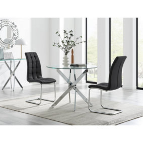 Furniturebox UK Novara 100cm Round Dining Table & 2 Black Murano Chairs