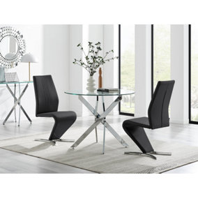 Furniturebox UK Novara 100cm Round Dining Table & 2 Black Willow Chairs