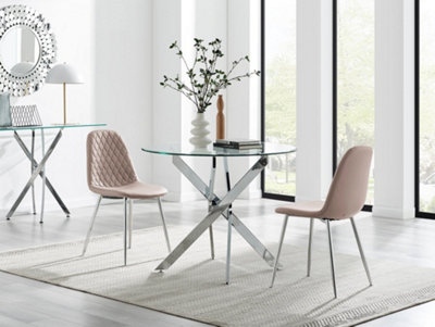 Furniturebox UK Novara 100cm Round Dining Table & 2 Cappuccino Corona Silver Chairs