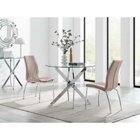 Furniturebox UK Novara 100cm Round Dining Table & 2 Cappuccino Isco Chairs